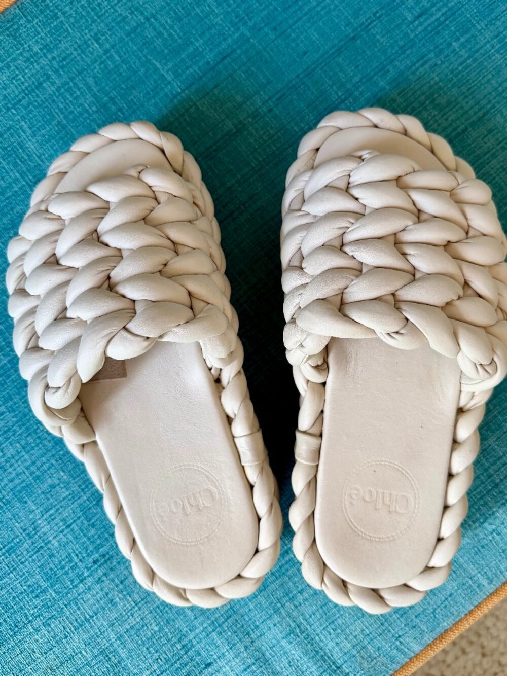 Chloe Braided Off-White Wood Platform Sandals